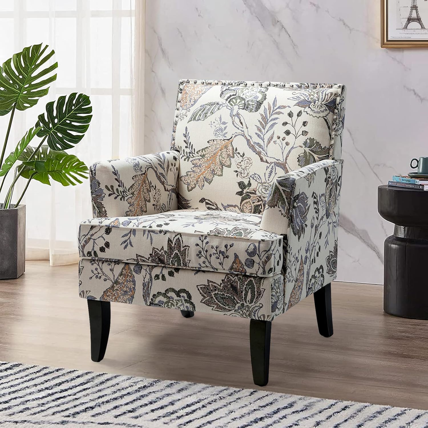 Orange Floral Modern Accent Chair